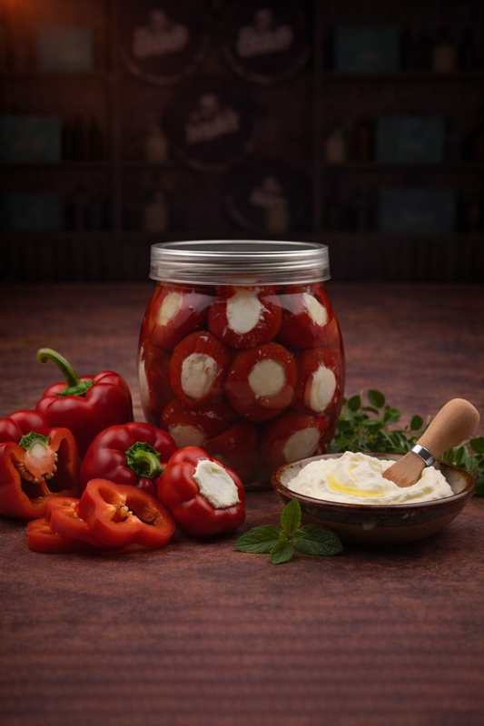 فلفل احمر حلو محشي لبنة