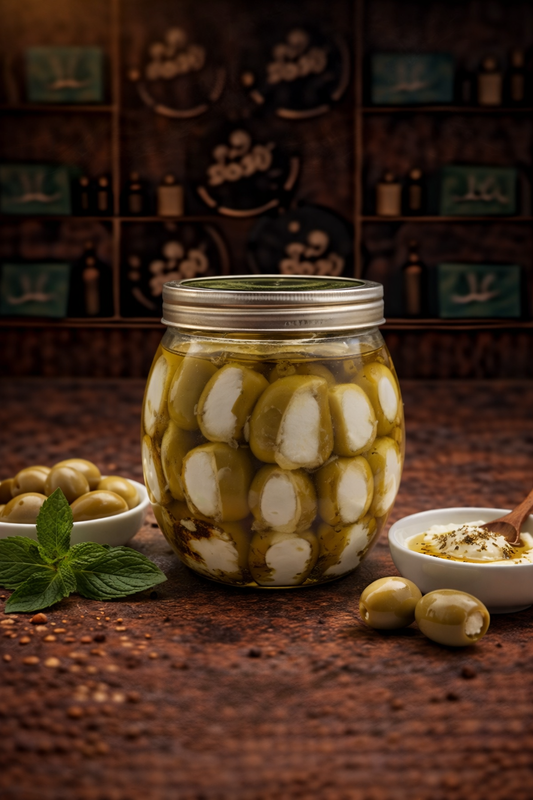 زيتون مشوي محشي لبنة