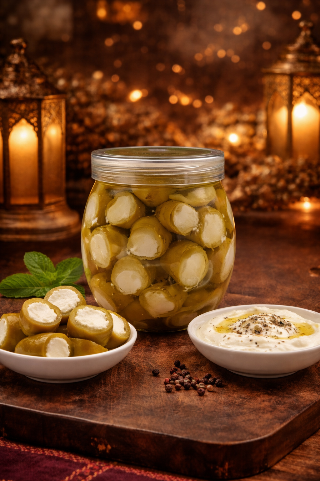 فلفل اصفر حار محشي لبنه